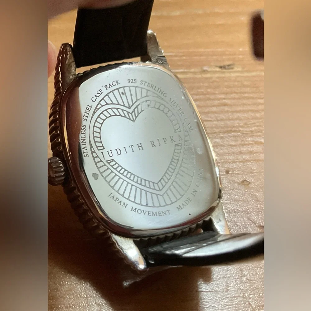 Judith RipkaSterling Silver mother of pearl hearts deployment buckle wrist watch